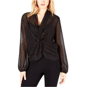Leyden Womens Twist Front Blouse Shirt Date Night Black NWT